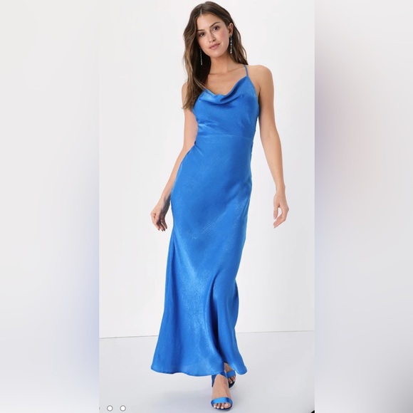 Lulus Blue Cowl Neck Maxi Dress - Picture 1 of 4